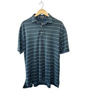 Peter Millar Summer Comfort Blue Stripe Short Sleeve Polo Shirt Men's Large